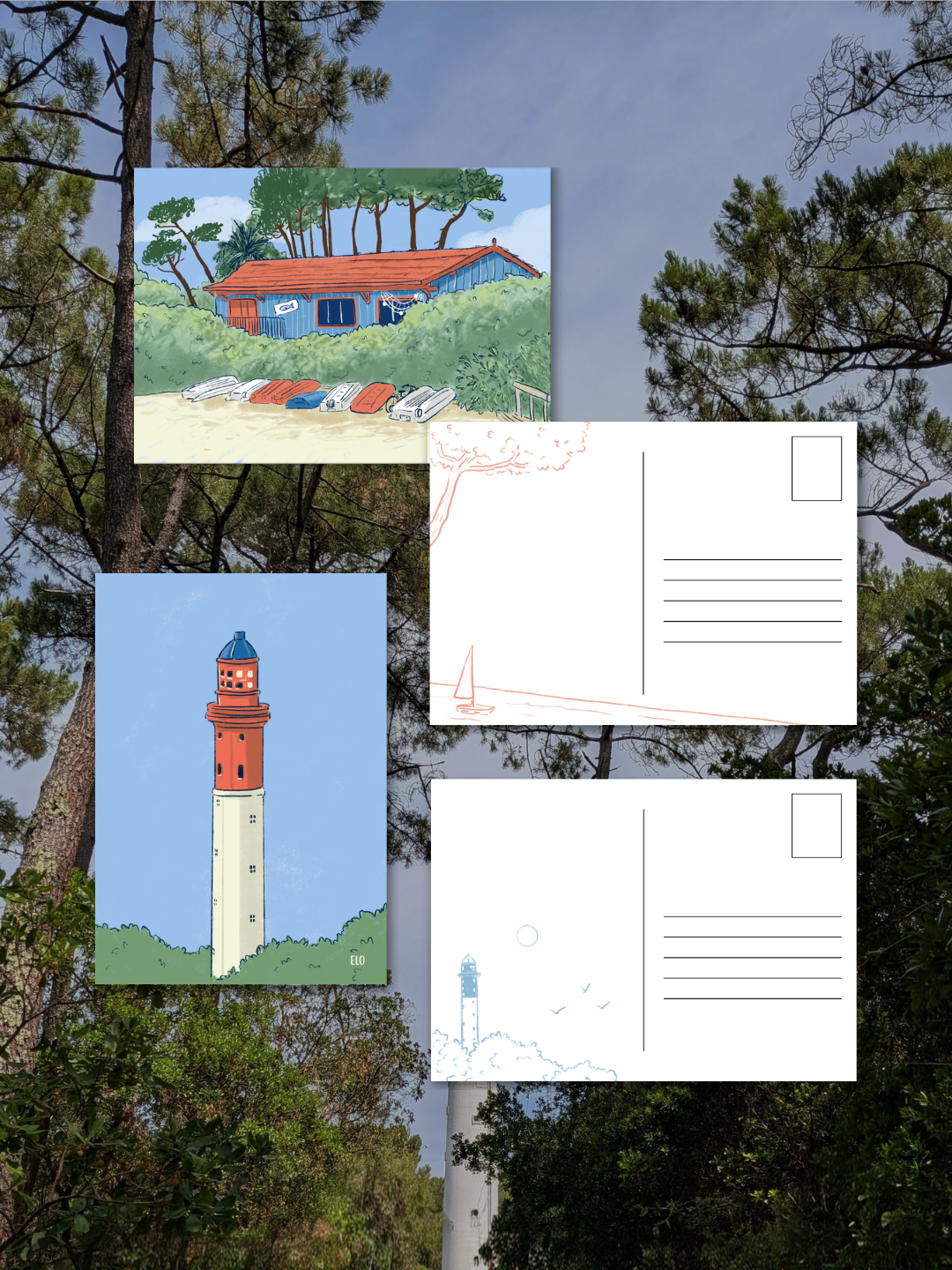 Illustrations papeterie carte postale cap ferret