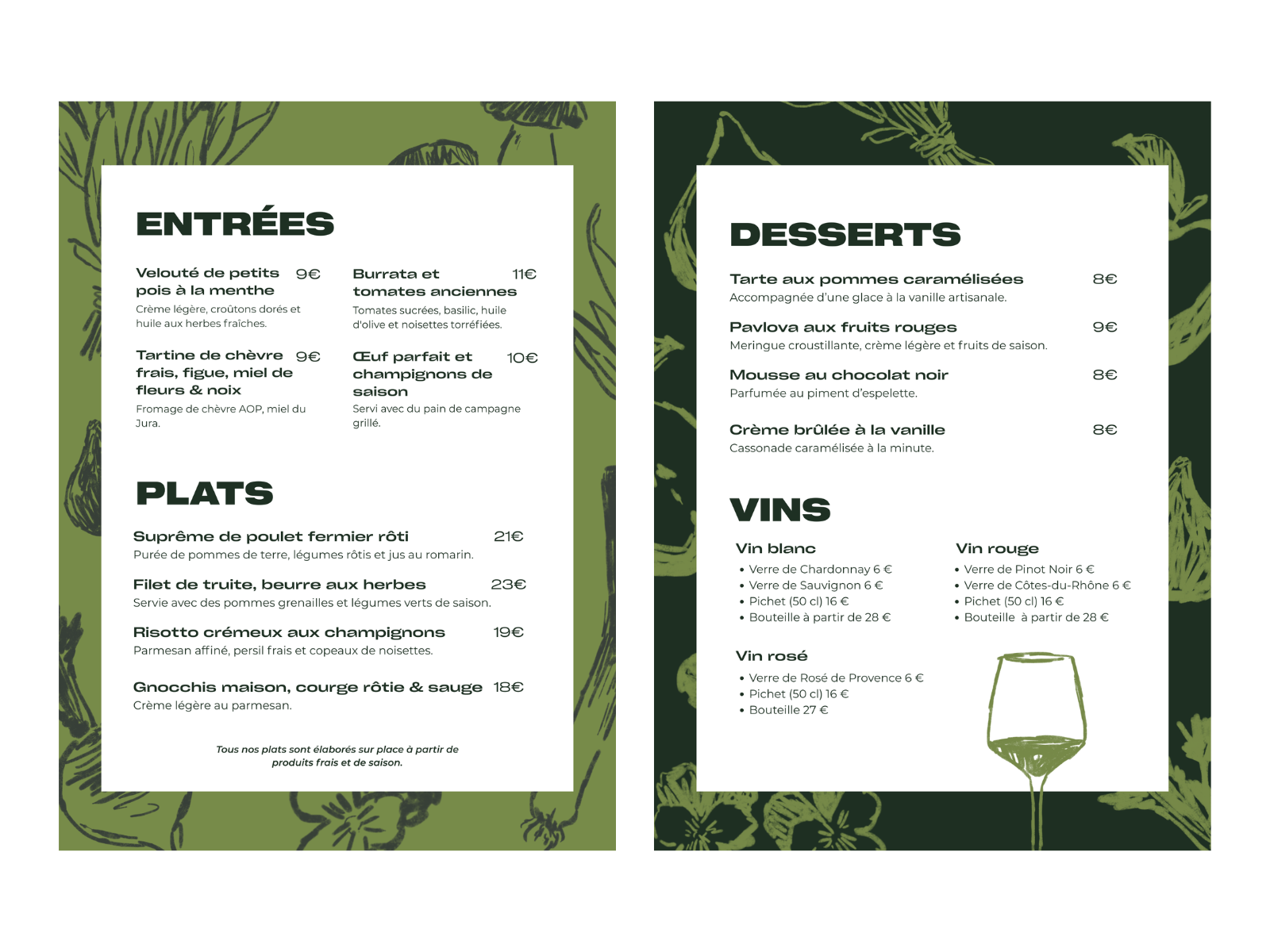 menu carte restauration